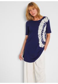 bonprix - Shirt oversize w batikowy wzór, bawełna organiczna. Kolor: niebieski. Materiał: bawełna