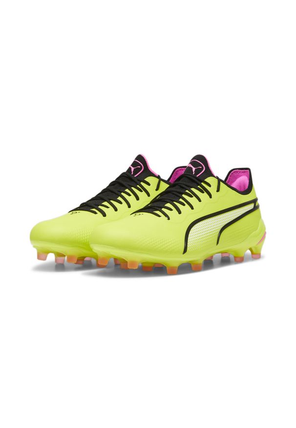 Puma - Buty piłkarskie KING ULTIMATE FG/AG PUMA Electric Lime Black Poison Pink Green. Zapięcie: sznurówki. Kolor: różowy, wielokolorowy, czarny. Materiał: syntetyk, materiał. Szerokość cholewki: normalna. Sport: piłka nożna