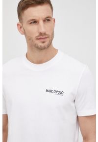Marc O'Polo t-shirt bawełniany kolor biały gładki. Typ kołnierza: polo. Kolor: biały. Materiał: bawełna. Wzór: gładki