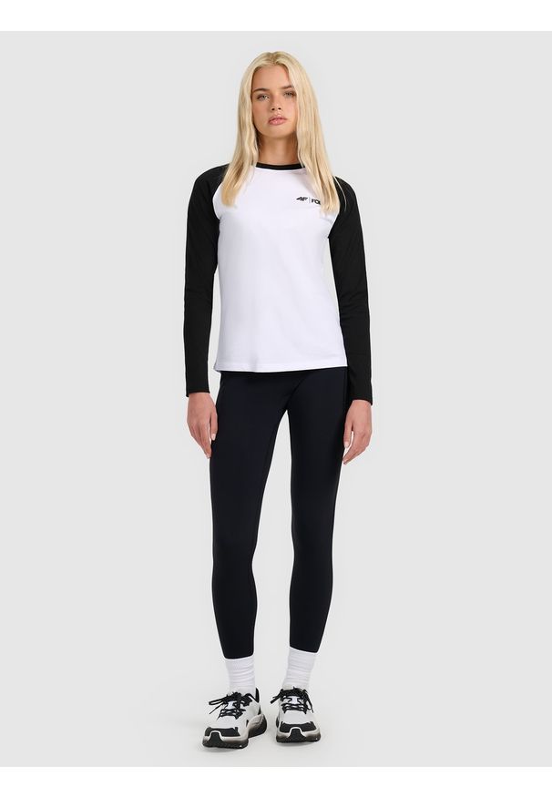 4f - 4F Longsleeve regular damski - biały S. Okazja: na co dzień. Kolor: biały. Materiał: materiał, dzianina. Długość rękawa: długi rękaw. Długość: długie. Styl: casual