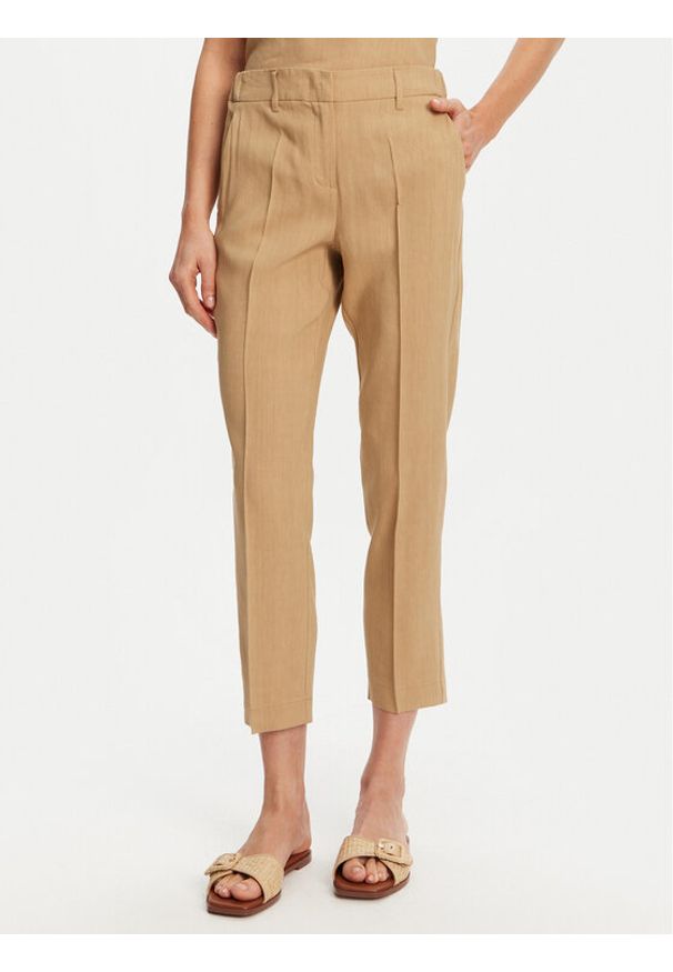 Marella Spodnie materiałowe Arles 2513131065 Beżowy Slim Fit. Kolor: beżowy. Materiał: len, wiskoza