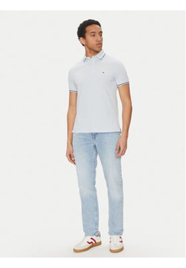 TOMMY HILFIGER - Tommy Hilfiger Polo Seasonal MW0MW39993 Błękitny Slim Fit. Typ kołnierza: polo. Kolor: niebieski. Materiał: bawełna