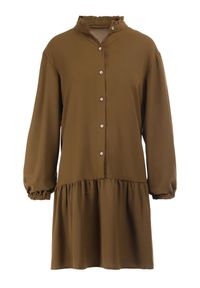 Born2be - Ciemnozielona Sukienka Amarheis. Typ kołnierza: kołnierzyk stójkowy. Kolor: zielony #3