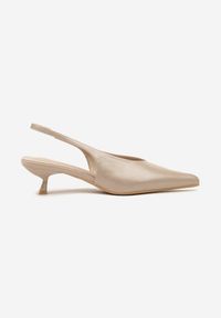 Renee - Beżowe Czółenka Slingback na Obcasie Typu Kaczuszka Latorra. Okazja: na co dzień. Zapięcie: sprzączka. Kolor: beżowy. Wzór: ażurowy. Obcas: na obcasie. Styl: casual, elegancki. Wysokość obcasa: średni #6