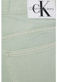 Calvin Klein Jeans szorty bawełniane J20J218502.PPYY damskie gładkie high waist. Okazja: na co dzień. Stan: podwyższony. Kolor: zielony. Materiał: bawełna. Wzór: gładki. Styl: casual #2