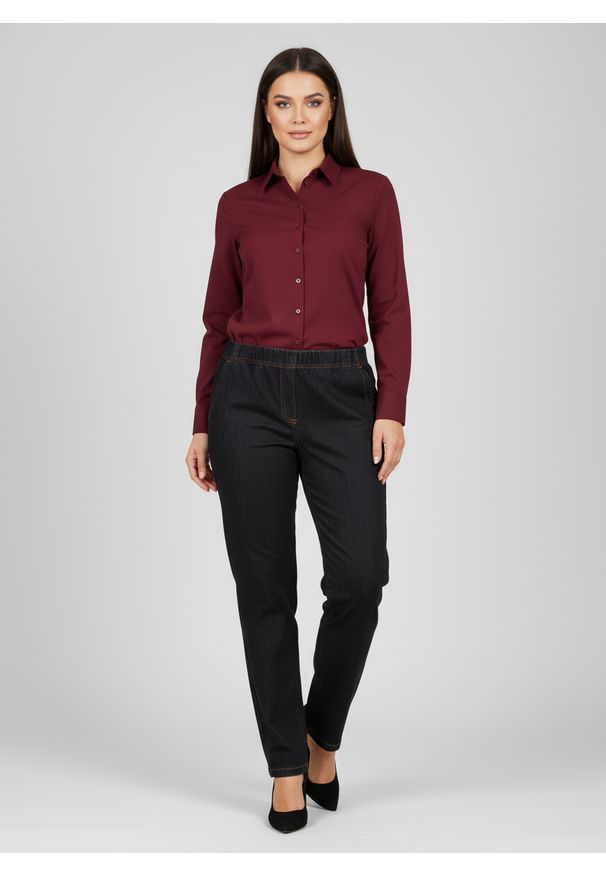 Moda Size Plus Iwanek - Eleganckie grafitowe spodnie Jeangaliny02 o kroju regular PLUS SIZE XXL OVERSIZE JESIEŃ. Okazja: na co dzień. Kolekcja: plus size. Kolor: szary. Materiał: poliester, tkanina, bawełna, wiskoza, jeans, materiał. Sezon: jesień. Styl: elegancki