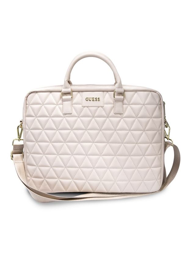 Guess Quilted 15'' różowa. Kolor: różowy. Materiał: skóra ekologiczna. Wzór: aplikacja. Styl: elegancki