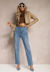 Renee - Niebieskie Jeansy Regular Push-Up z Paskiem z Klamrą Rosavita. Okazja: na co dzień. Kolor: niebieski. Długość: długie. Styl: klasyczny, casual #5