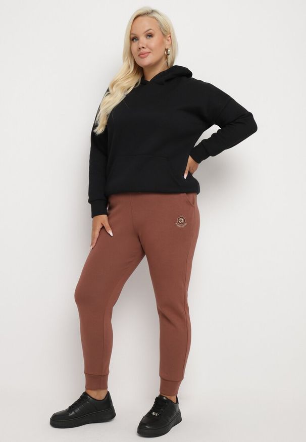 Born2be - Ciemnobrązowe Klasyczne Spodnie Dresowe o Kroju Joggerów Lerive. Okazja: na co dzień. Kolor: brązowy. Materiał: dresówka. Styl: klasyczny