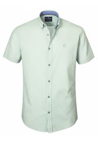 Weekendowa Koszula Męska, Taliowany Krój - Pako Jeans - Jasna Zieleń w Prążek. Okazja: na co dzień. Materiał: wiskoza, bawełna. Wzór: paski. Styl: casual #2