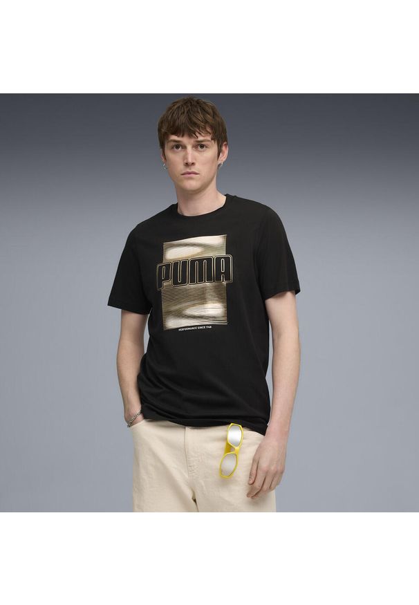 Puma - Męska koszulka z błyszczącym nadrukiem PUMA Black. Kolor: czarny. Wzór: nadruk. Sport: fitness