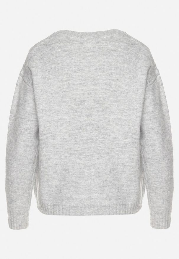 Born2be - Jasnoszary Sweter Ozdobiony Haftowanym Wzorem Inadrea. Okazja: na co dzień. Kolor: szary. Materiał: jeans. Długość rękawa: długi rękaw. Długość: długie. Wzór: aplikacja, haft. Styl: klasyczny, elegancki, casual