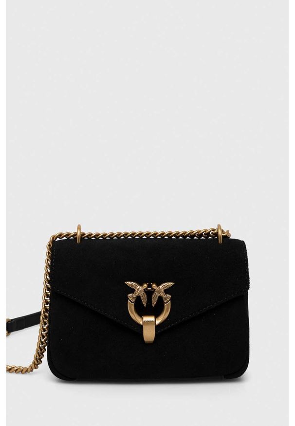 Pinko torebka zamszowa kolor czarny. Kolor: czarny. Materiał: zamszowe
