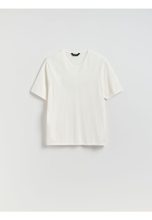 Reserved - Sweter z krótkim rękawem - biały. Kolor: biały. Materiał: bawełna. Długość rękawa: krótki rękaw. Długość: krótkie