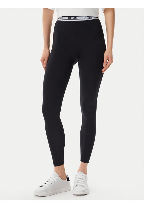 Guess Legginsy V5GB04 KCSA2 Czarny. Kolor: czarny. Materiał: syntetyk, bawełna