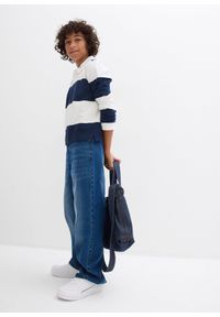 bonprix - Bluza polo z czystej bawełny. Typ kołnierza: polo. Kolor: niebieski. Materiał: bawełna