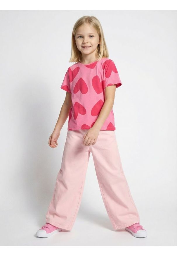 Sinsay - Jeansy wide leg - różowy. Kolor: różowy