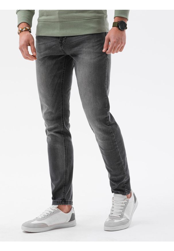 Ombre Clothing - Spodnie jeansowe męskie SLIM FIT P1023 - grafitowe - XXL. Okazja: na co dzień. Kolor: szary. Materiał: jeans. Styl: casual, klasyczny