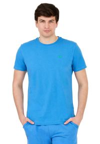 La Martina - LA MARTINA Błękitny męski t-shirt z małym logo, Rozmiar L. Kolor: niebieski #5
