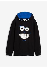 bonprix - Bluza z kapturem z czystej bawełny. Typ kołnierza: kaptur. Kolor: czarny. Materiał: materiał, bawełna. Wzór: aplikacja, nadruk