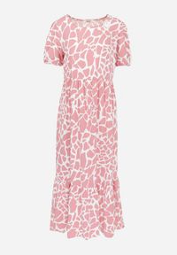 Born2be - Różowa Rozkloszowana Sukienka Maxi z Falbanką na Dole Zeanna. Kolor: różowy. Długość rękawa: krótki rękaw. Sezon: wiosna, lato. Styl: klasyczny. Długość: maxi #2