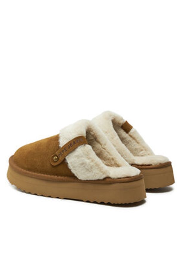 Pepe Jeans Kapcie PLS10421 Brązowy. Kolor: brązowy. Materiał: skóra, zamsz