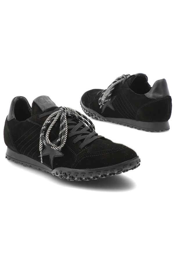 CheBello - Czarne Sneakersy Chebello Stylowe Sportowe Obuwie Damskie. Okazja: na co dzień. Wysokość cholewki: przed kostkę. Kolor: czarny. Materiał: welur. Szerokość cholewki: normalna