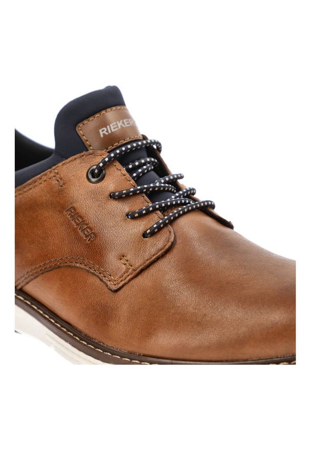 Brązowe Półbuty Rieker Stylowe Buty Męskie. Kolor: brązowy. Materiał: skóra. Szerokość cholewki: normalna. Styl: elegancki