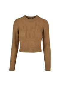 Urban Classics - Sweter Damski Gofrowany Krótki. Kolor: beżowy. Długość: krótkie