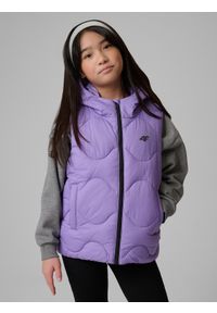 4f - 4F Bezrękawnik z wypełnieniem syntetycznym dziewczęcy - fioletowy 164 (13-14 lat). Okazja: na spacer, na co dzień, na uczelnię. Typ kołnierza: kołnierzyk stójkowy. Kolor: fioletowy. Materiał: syntetyk. Długość rękawa: bez rękawów. Sezon: lato. Styl: casual #1