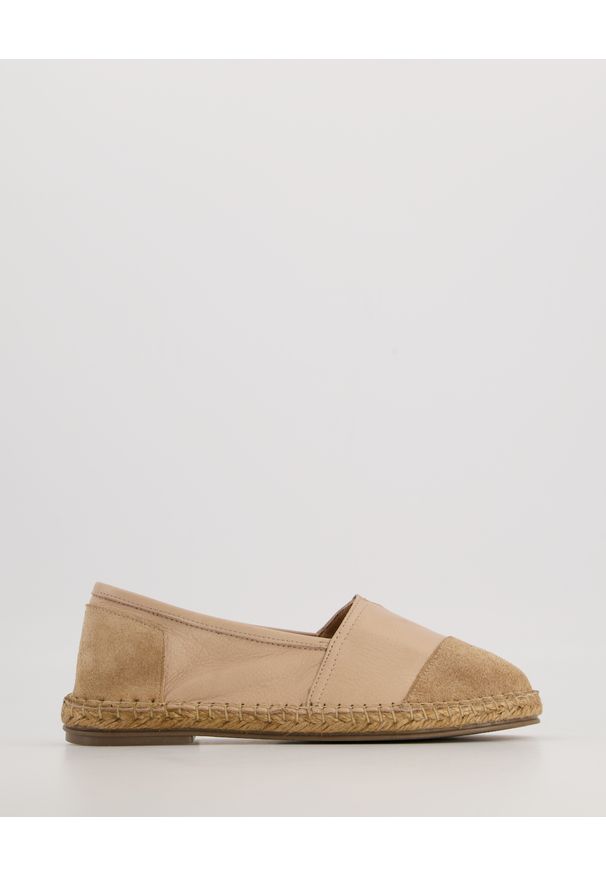 Venezia - BEŻOWE ESPADRYLE A136 BEIGE. Kolor: beżowy. Materiał: skóra, syntetyk. Obcas: na obcasie. Wysokość obcasa: średni