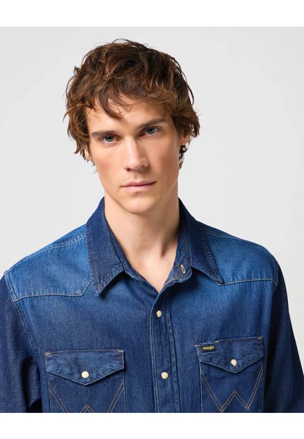 Wrangler - MESKA KOSZULA JEANSOWA WRANGLER 27MW DARK STONE 112341088. Materiał: jeans