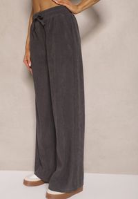 Renee - Szare Spodnie o Szerokim Kroju High Waist z Wiązaniem w Pasie Ettianne. Okazja: na co dzień. Stan: podwyższony. Kolor: szary. Styl: elegancki, casual