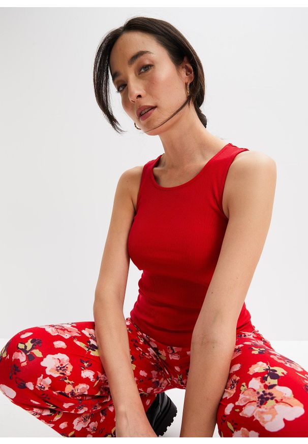 bonprix - Top w prążek z czystej bawełny organicznej (2 szt.). Kolor: czerwony. Materiał: bawełna. Wzór: prążki