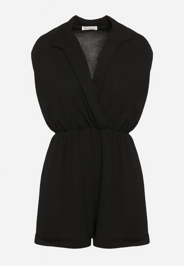 Born2be - Czarny Kombinezon z Nakładkowym Dekoltem i Gumką w Talii Nansaliah. Kolor: czarny