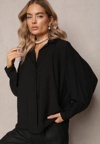 Renee - Czarna Koszula z Kołnierzykiem i Plisowanymi Rękawami Devla. Kolor: czarny. Materiał: skóra #3