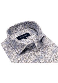 Mmer / Villaro - Koszule męskie - Niebiesko - szara elastyczna koszula męska w paisley VILLARO P044. Kolor: szary, niebieski, wielokolorowy. Materiał: elastan, bawełna, tkanina. Długość: długie. Wzór: paisley #1
