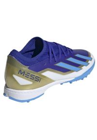 Adidas - Buty adidas X Crazyfast League Messi Tf ID0718 niebieskie. Zapięcie: sznurówki. Kolor: niebieski. Materiał: syntetyk, materiał, guma, włókno, dzianina. Szerokość cholewki: normalna. Wzór: ze splotem. Sport: piłka nożna