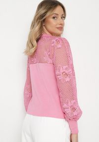 Born2be - Różowy Sweter z Długim Koronkowym Rękawem Vintta. Kolor: różowy. Materiał: koronka. Długość rękawa: długi rękaw. Długość: długie #3