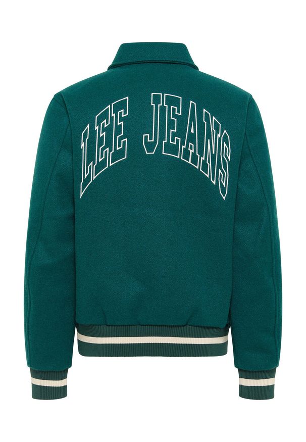 Lee - LEE VARSITY JACKET MĘSKA KURTKA PRZEJŚCIOWA LOGO NADRUK ESMERALDA L87TDB96 112321558. Wzór: nadruk