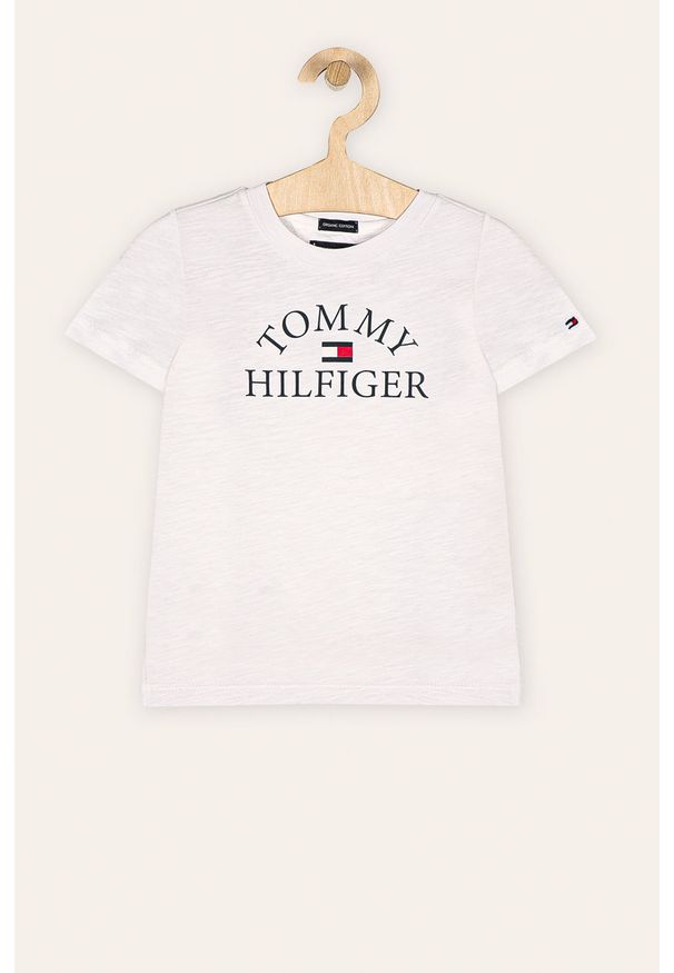 TOMMY HILFIGER - Tommy Hilfiger - T-shirt dziecięcy 104-176 cm. Okazja: na co dzień. Kolor: biały. Materiał: bawełna, dzianina. Wzór: nadruk. Styl: casual