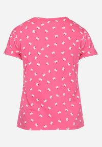 Born2be - Ciemnoróżowy Bawełniany T-shirt w Ozdobny Print Bellisanta. Okazja: na co dzień. Kolor: różowy. Materiał: bawełna. Wzór: nadruk. Styl: casual #2