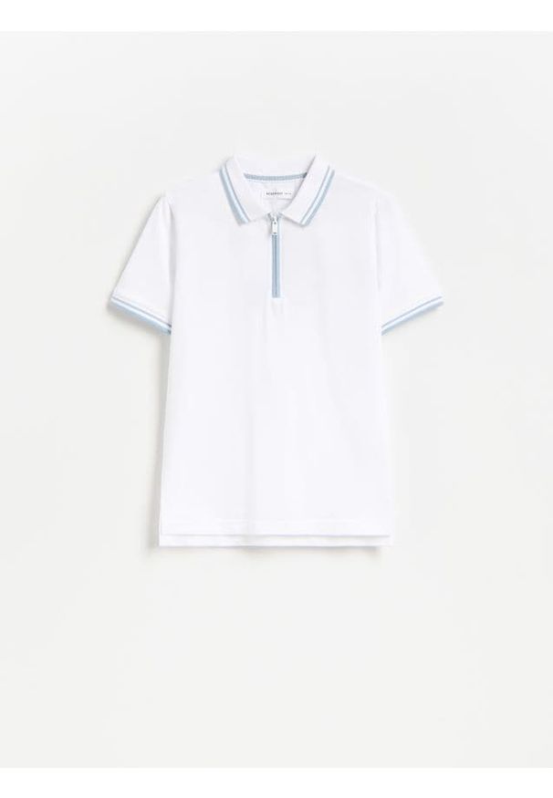 Reserved - T-shirt polo - biały. Typ kołnierza: polo. Kolor: biały. Materiał: bawełna, dzianina