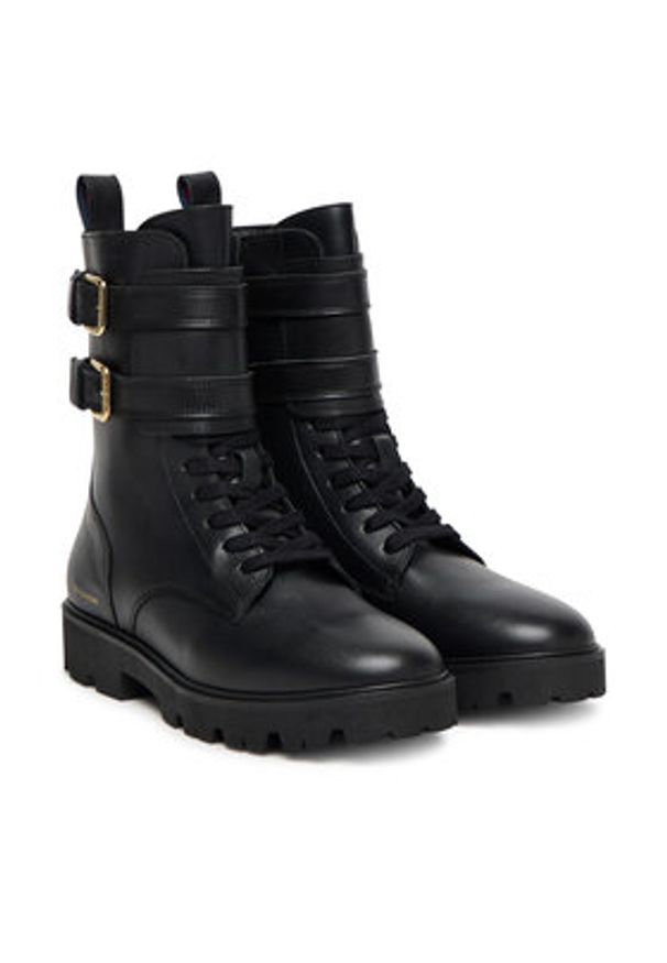 TOMMY HILFIGER - Tommy Hilfiger Trzewiki Biker Laceup FW0FW08986 Czarny. Kolor: czarny. Materiał: skóra