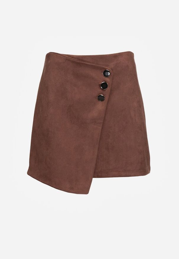 Renee - Brązowa Trapezowa Spódnica o Kopertowym Kroju z Guzikami Ilaraeth. Okazja: na co dzień. Kolor: brązowy. Styl: elegancki, casual, klasyczny