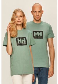 Helly Hansen T-shirt bawełniany kolor zielony z nadrukiem. Okazja: na co dzień. Kolor: zielony. Materiał: dzianina, bawełna. Wzór: nadruk. Styl: casual
