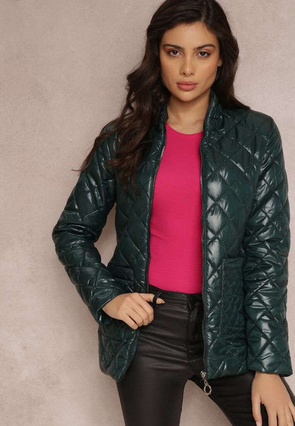 Renee - Zielona Kurtka Hesede. Kolor: zielony. Materiał: tkanina. Wzór: aplikacja. Styl: elegancki