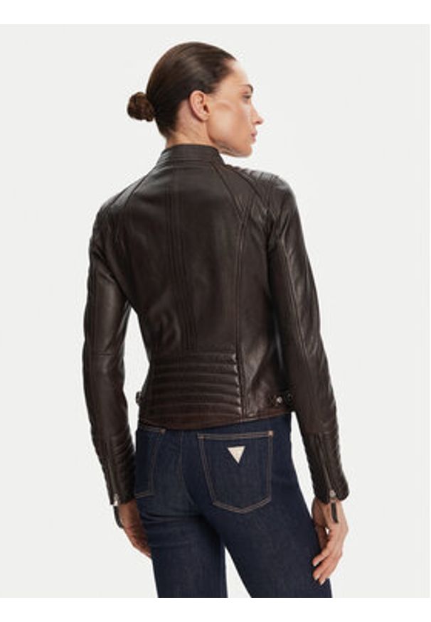 Serge Pariente Kurtka skórzana Louise Brązowy Slim Fit. Kolor: brązowy. Materiał: skóra