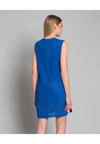 Pinko - PINKO - Sukienka z fakturą. Kolor: niebieski. Materiał: tkanina. Długość rękawa: na ramiączkach. Wzór: ażurowy #4