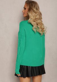 Renee - Zielony Warkoczowy Sweter z Długim Rękawem i Ściągaczami Kaviss. Kolor: zielony. Materiał: dzianina. Długość rękawa: długi rękaw. Długość: długie. Wzór: ze splotem. Styl: klasyczny #3